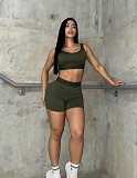 Fashionable High-Elastic High-Waisted Embroidered Letter Hip-Lifting Shorts Vest Set CY-6279