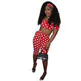 Summer New Polka Dot Print Elastic Slim Fit Strapless Top and Shorts Set MEM-88692
