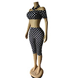 Summer New Polka Dot Print Elastic Slim Fit Strapless Top and Shorts Set MEM-88692