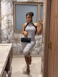 Fashion Halter Neck Polka Dot Floral Patchwork Slim Fit Stretch Jumpsuit TK-6352