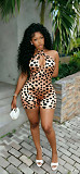 New Halter Neck Deep V-Neck Tie-Back Polka Dot Print Slim Fit Jumpsuit CM-60411