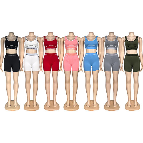 Fashionable High-Elastic High-Waisted Embroidered Letter Hip-Lifting Shorts Vest Set CY-6279
