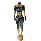 Summer New Polka Dot Print Elastic Slim Fit Strapless Top and Shorts Set MEM-88692