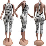 Fashion Halter Neck Polka Dot Floral Patchwork Slim Fit Stretch Jumpsuit TK-6352