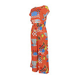 New Summer Printed Blouse Top Short Sleeve Straight-leg Pants Set FN-5003