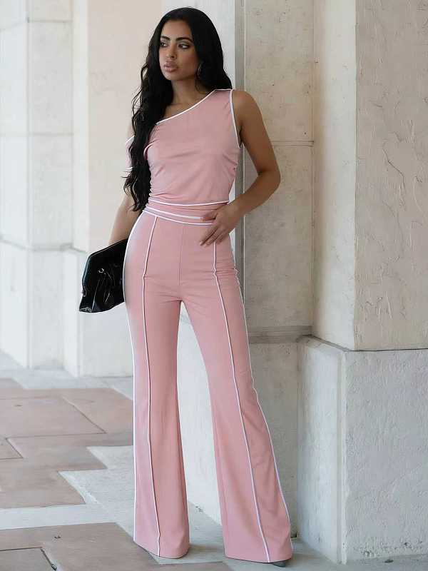 Casual Short-Sleeve Top and High-Waisted Drawstring Pants Sports Two-Piece Set