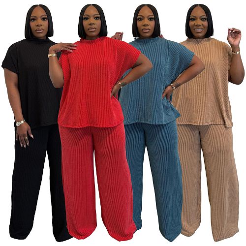Summer Casual Round Neck Loose Short-sleeved Wide Leg Pants Set NNWY-8167