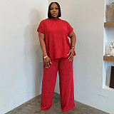 Summer Casual Round Neck Loose Short-sleeved Wide Leg Pants Set NNWY-8167
