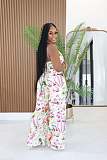 Fashionable Floral Print Halter Top and Wide-Leg Pants Set RS-4758