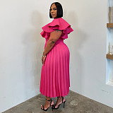 Wholesale Women Ruffled Skirt Pleated Plus Size Women Maxi Dress NNWY-8169