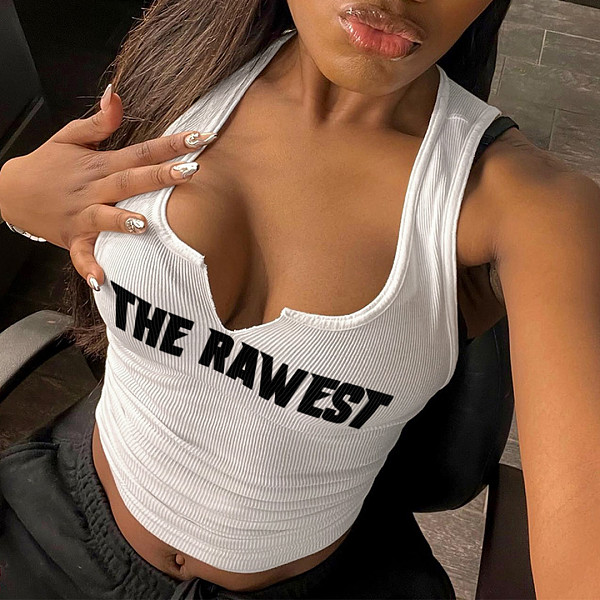 Stylish V-neck Printed Cropped Tank Top