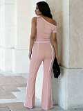 Casual Short-Sleeve Top and High-Waisted Drawstring Pants Sports Two-Piece Set