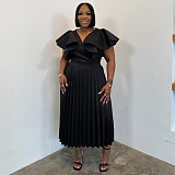 Wholesale Women Ruffled Skirt Pleated Plus Size Women Maxi Dress NNWY-8169