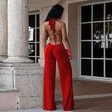 2026 Sexy Solid-Color Lace-Up Backless Bodycon Jumpsuit BY-7687