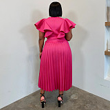 Wholesale Women Ruffled Skirt Pleated Plus Size Women Maxi Dress NNWY-8169