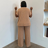 Summer Casual Round Neck Loose Short-sleeved Wide Leg Pants Set NNWY-8167