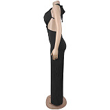 2026 Sexy Solid-Color Lace-Up Backless Bodycon Jumpsuit BY-7687