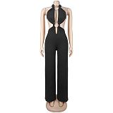 2026 Sexy Solid-Color Lace-Up Backless Bodycon Jumpsuit BY-7687