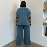 Summer Casual Round Neck Loose Short-sleeved Wide Leg Pants Set NNWY-8167