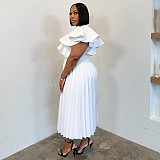Wholesale Women Ruffled Skirt Pleated Plus Size Women Maxi Dress NNWY-8169