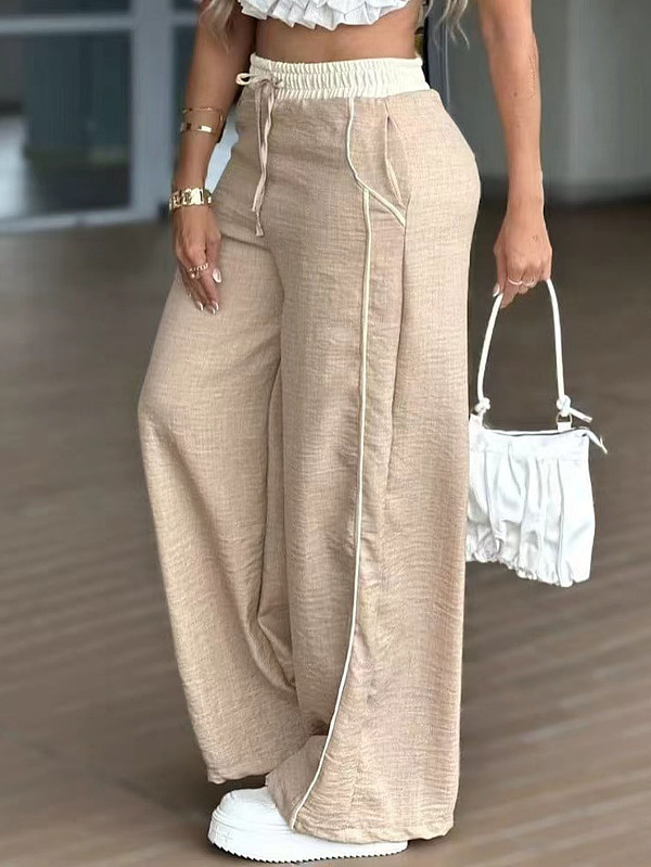 Casual Color-Blocked High-Waisted Wide-Leg Pants (with Pockets) RS-S296