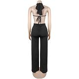 2026 Sexy Solid-Color Lace-Up Backless Bodycon Jumpsuit BY-7687