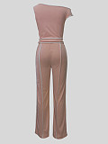 Casual Short-Sleeve Top and High-Waisted Drawstring Pants Sports Two-Piece Set