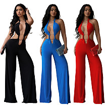 2026 Sexy Solid-Color Lace-Up Backless Bodycon Jumpsuit BY-7687