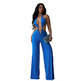 2026 Sexy Solid-Color Lace-Up Backless Bodycon Jumpsuit BY-7687