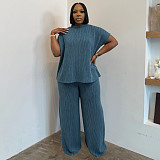 Summer Casual Round Neck Loose Short-sleeved Wide Leg Pants Set NNWY-8167