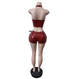 Sexy Leather Adjustable Waistband Shorts and Leggings Set MEM-88679