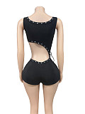 Stylish Tie-Front Sexy Crop Top With Asymmetrical Sleeveless Design and Matching Shorts FC-1429