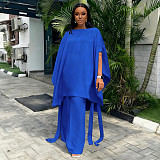 Summer Amazon Satin Set Shawl Top Casual Wide Leg Pants Two Pieces NNWY-8172