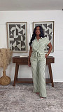 Casual Striped Loose-Fit Short-Sleeve Shirt and Wide-Leg Pants Set QZ-8368