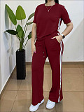 Casual Simple Side Striped T-shirt Pants Straight Two-piece Set ZAND-33519