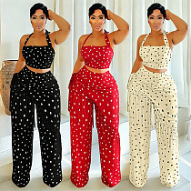 Casual Loose Slim Fringed Polka Dot Wide Leg Pants Set BY-7695