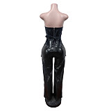 Sexy Strapless 3D-Pocket Straight-Leg Jumpsuit  MEM-88670