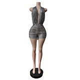 Halter Backless Deep V-neck Shorts Romper Wholesale MEM-88698