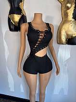 Stylish Tie-Front Sexy Crop Top With Asymmetrical Sleeveless Design and Matching Shorts FC-1429 Stylish Tie-Front Sexy Crop Top With Asymmetrical Sleeveless Design and Matching Shorts FC-1429