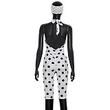 New Polka Dot Print Headband Neck Strap Backless Capri-Length Jumpsuit RS-26JP095