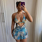 New Arrival Two-Piece Set Featuring A Gradient-Print Halter Top and A Ruffled Skirt RS-26ST069