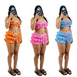 Knitted Scalloped Edge Mesh Set Summer Beach Shorts Strapless Set CM-60412