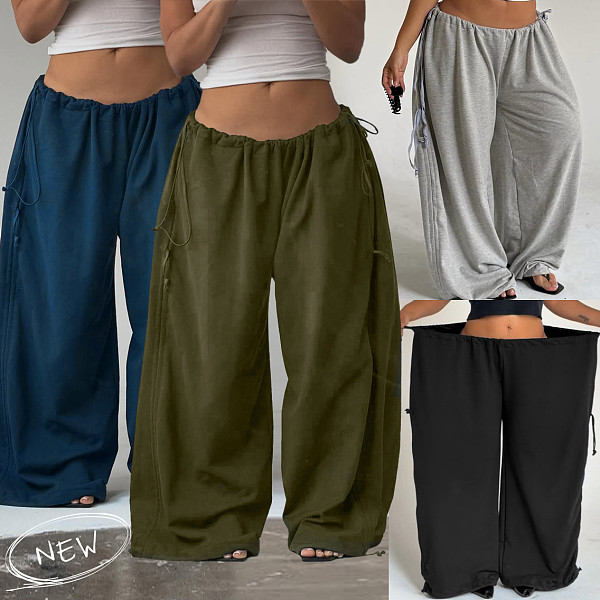 Casual High-Waisted Versatile Drapey Drawstring Loose-Fit Wide-Leg Pants RS-391543
