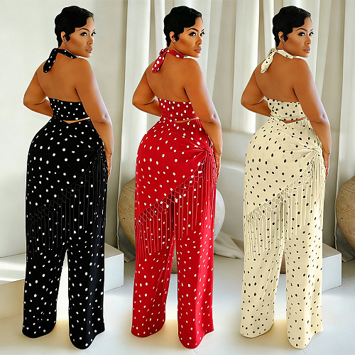 Casual Loose Slim Fringed Polka Dot Wide Leg Pants Set BY-7695