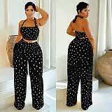 Casual Loose Slim Fringed Polka Dot Wide Leg Pants Set BY-7695