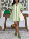 Summer Women Casual Fashion V-neck Striped Short-sleeved Pockets Loose Short Dress MIL-371