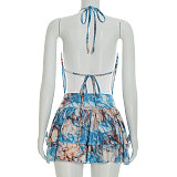 New Arrival Two-Piece Set Featuring A Gradient-Print Halter Top and A Ruffled Skirt RS-26ST069