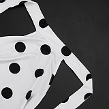 New Polka Dot Print Headband Neck Strap Backless Capri-Length Jumpsuit RS-26JP095