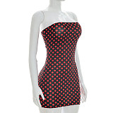 New Fashionable Polka Dot Print Strapless Fitted Bodycon Dress RS-26DS072