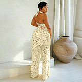 New Polka Dot Print Halter-Neck Backless Bandeau Top and Fringed Pants Set YF-11014